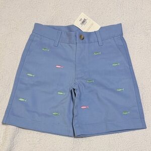 NWT TBBC Pink and Green Fish Embroidered Boys Blue Shorts Size 7